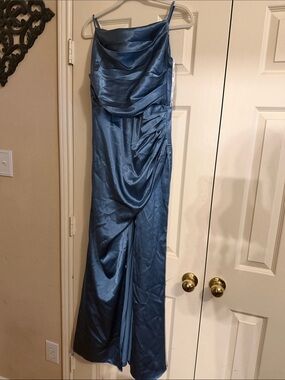 Birdy Grey Shimmery Slate Blue Satin Dress